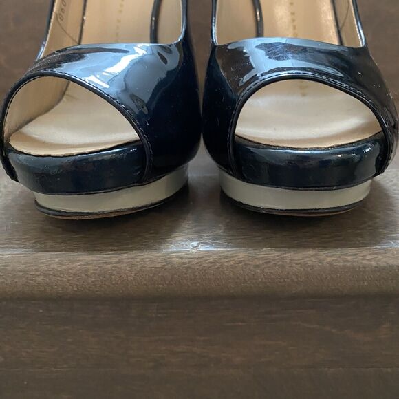 Giuseppe Zanotti Heels Women 36 US 6 Black Tan Patent Leather Peep Toe READ - Picture 2 of 16